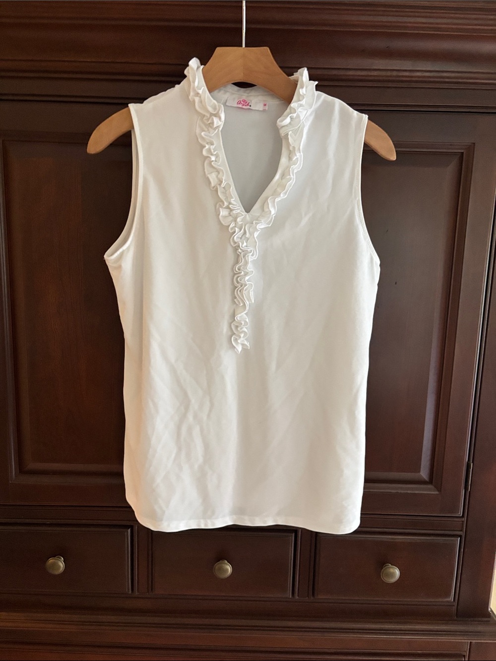 Aryeh White Ruffle V-Neck Sleeveless Tank